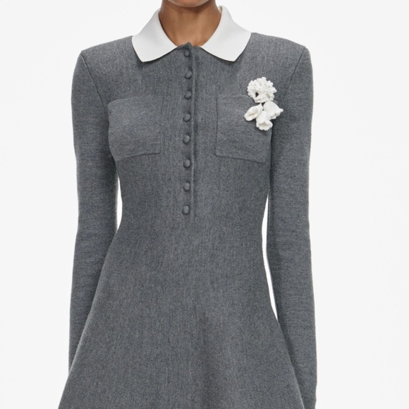 self-portrait Grey Crochet Flower Collared Knit Mini Dress MSRP $595 - Size XS - Picture 5 of 9